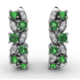 two row alternating emerald and diamond hoops