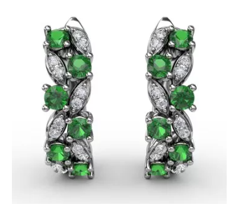 two row alternating emerald and diamond hoops