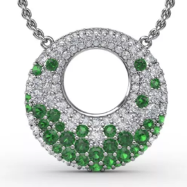 emerald and diamond pave circle necklace