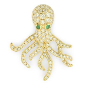 diamond and emerald octopus pendant