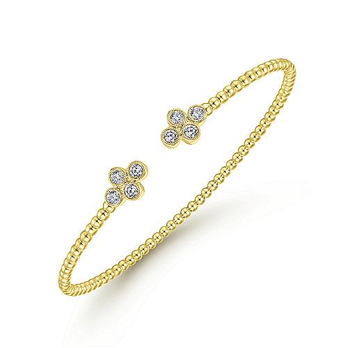 yellow gold diamond double quatrefoil bead cuff
