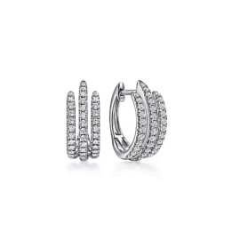 triple row diamond huggie earrings
