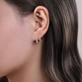 diamond and bead double huggie earrings