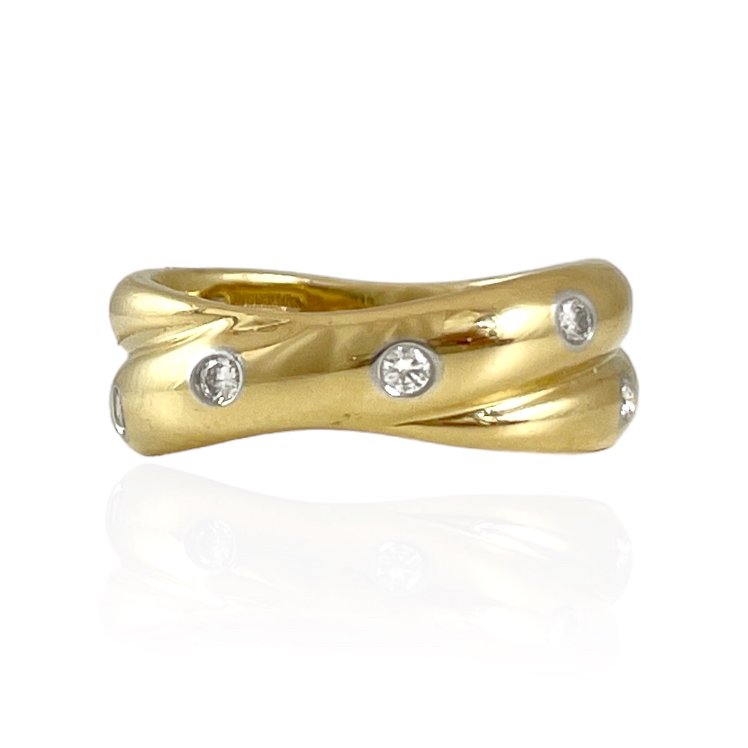 Tiffany & Co. Yellow Gold Round Brilliant Cut Diamond Crossover Ring 0.40ct  F/VVS2 | Rich Diamonds