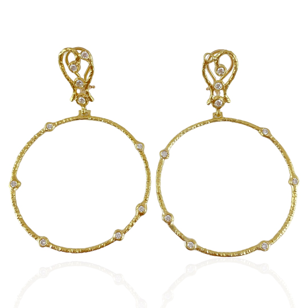 18ky diamond omega back dangle hoops