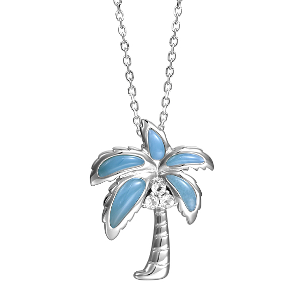 palm tree pendant with larimar and white topaz
