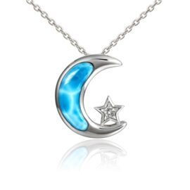 moon and star pendant with larimar and white topaz