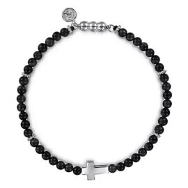 sterling silver cross and black onyx bead bracelet