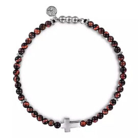 sterling silver cross and tiger eye bead bracelet