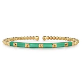 gold bead and green enamel bangle