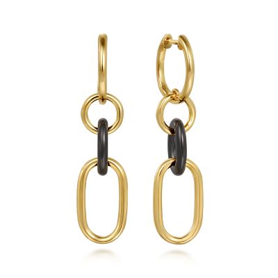 black ceramic and gold link earrings