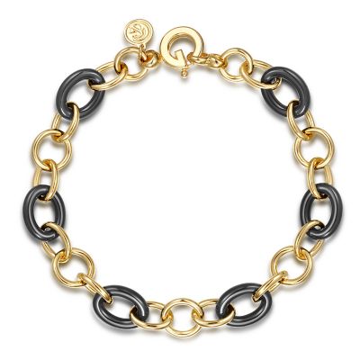 black ceramic and gold link bracelet